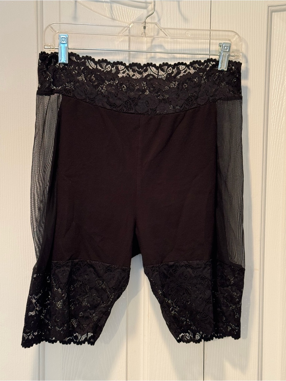 Black Lace-Trim Shaping Shorts with Sheer Side Panels